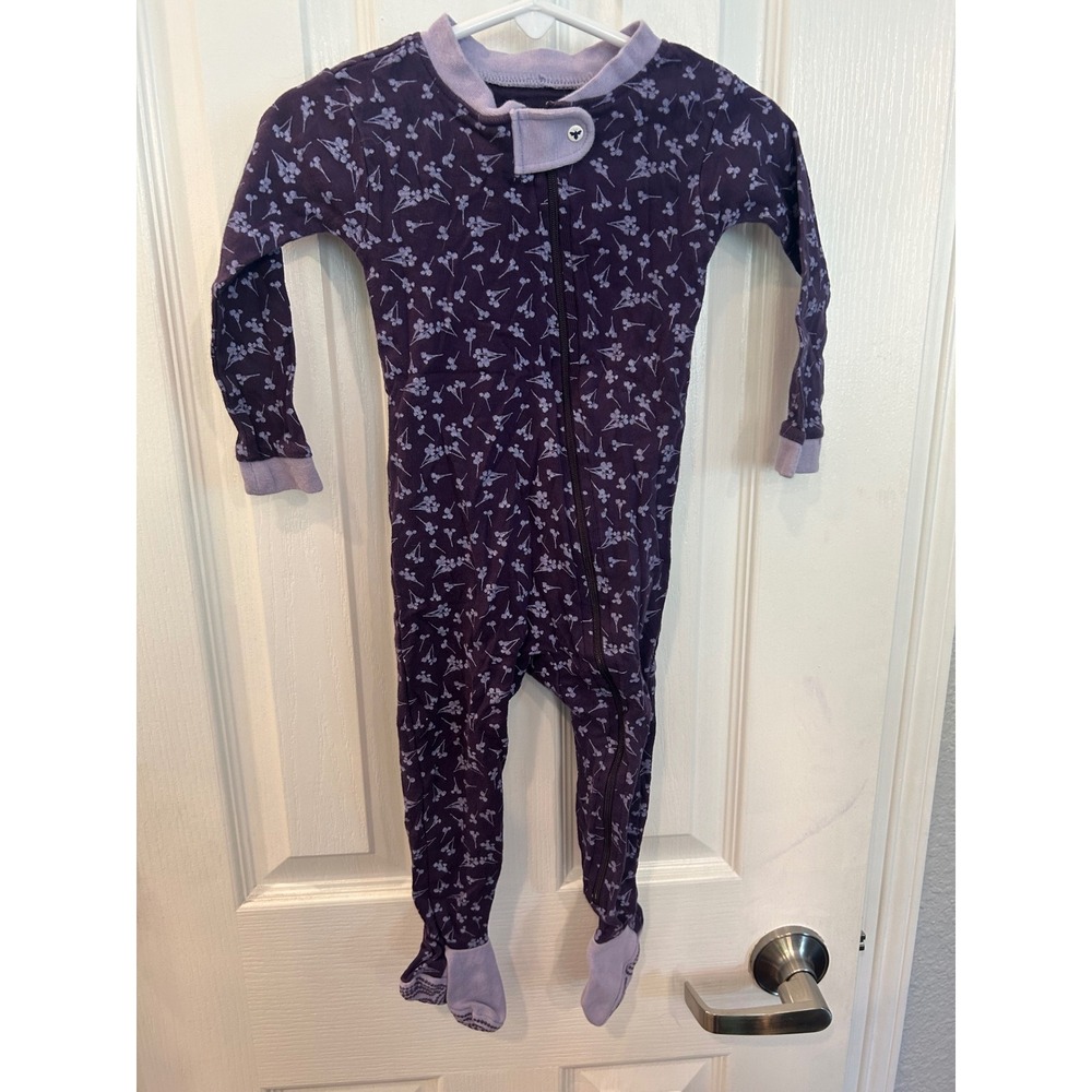Burt's Bees Baby Footed‎ Pajamas Purple Floral Organic Cotton Zip Sleeper  Bin A